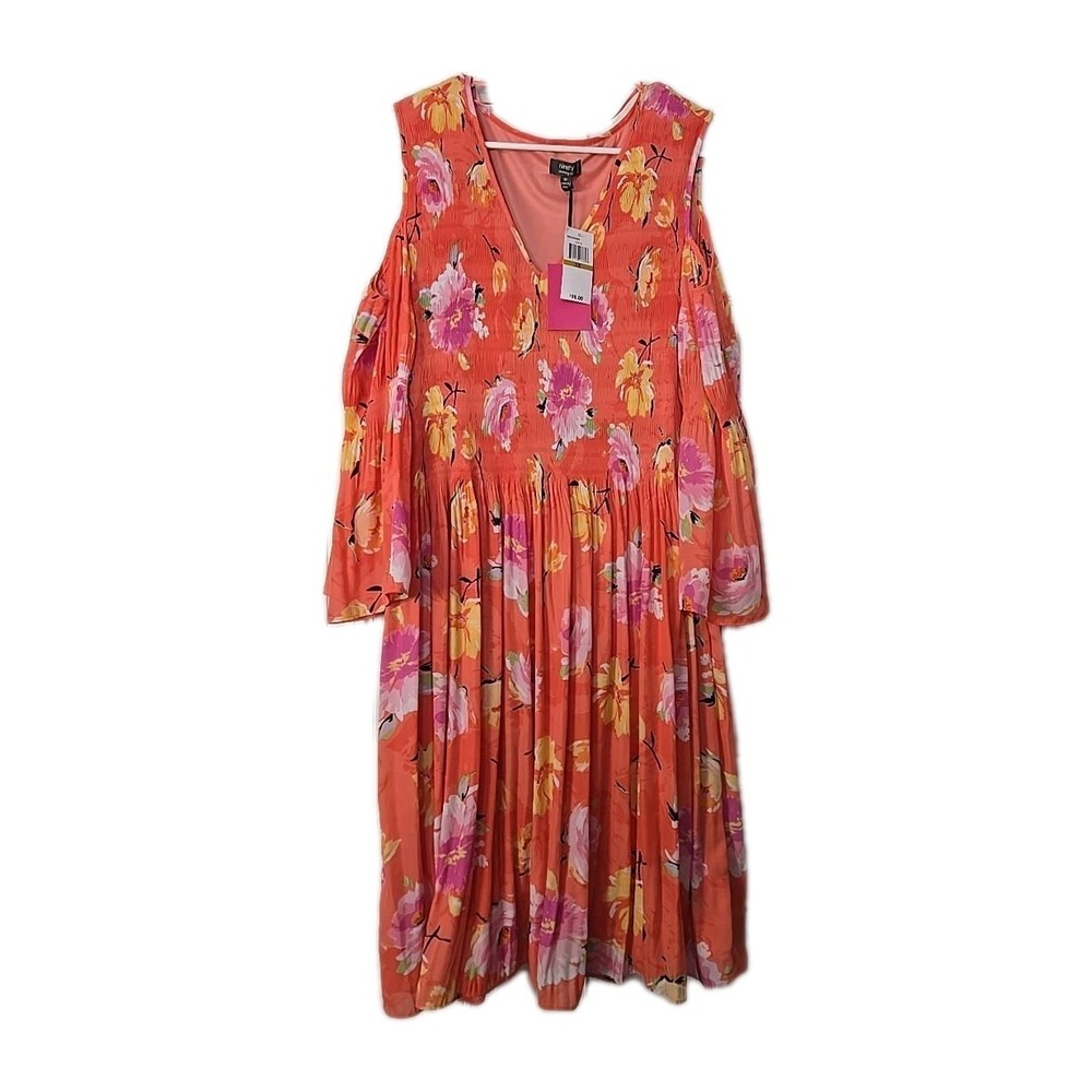 Ninety Clothing Co. Womans Plus Size Dress Size 3X NWT‎ Peach Florial 3/4 Sleeve